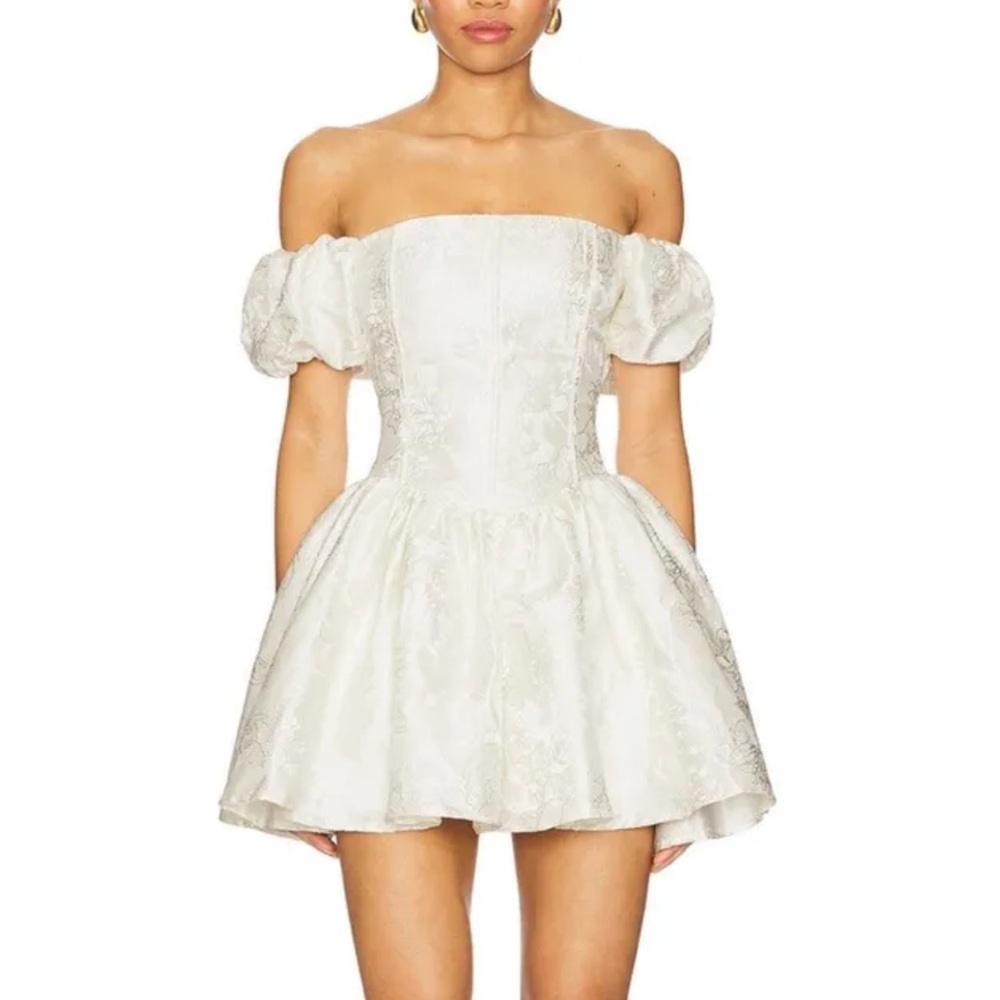 Off-Shoulder White Mini Dress with Puff Sleeves